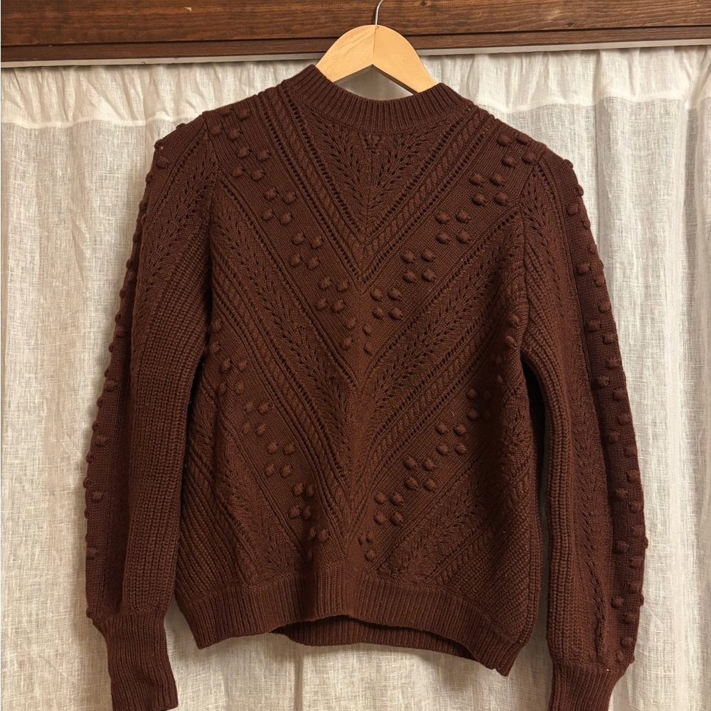 Sezane Chocolate Brown Textured Turtleneck Sweater EUC